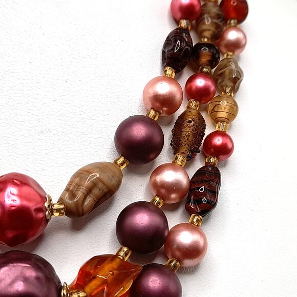 Vintage Japan Art Glass Necklace, Plum Pink Topaz, 1950s Vintage Jewelry - Picture 6 of 15